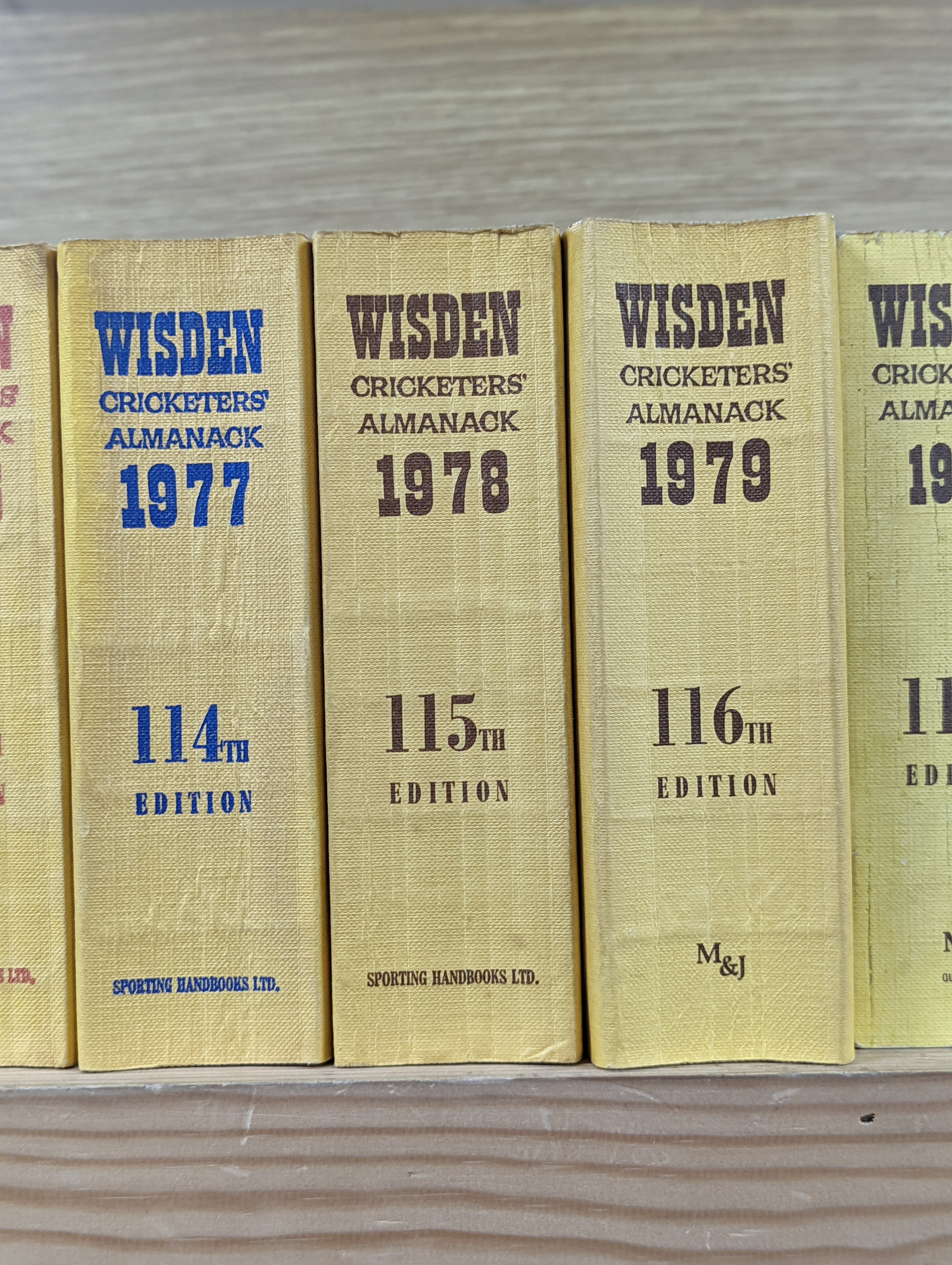 Wisdens Almanack, 73 volumes, 1947-1964, 1966-2020 and one other Wisden edition “On the Ashes”.